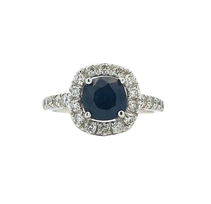 14KT White Gold Natural Blue Sapphire and 0.90ctw Diamond Estate Ring