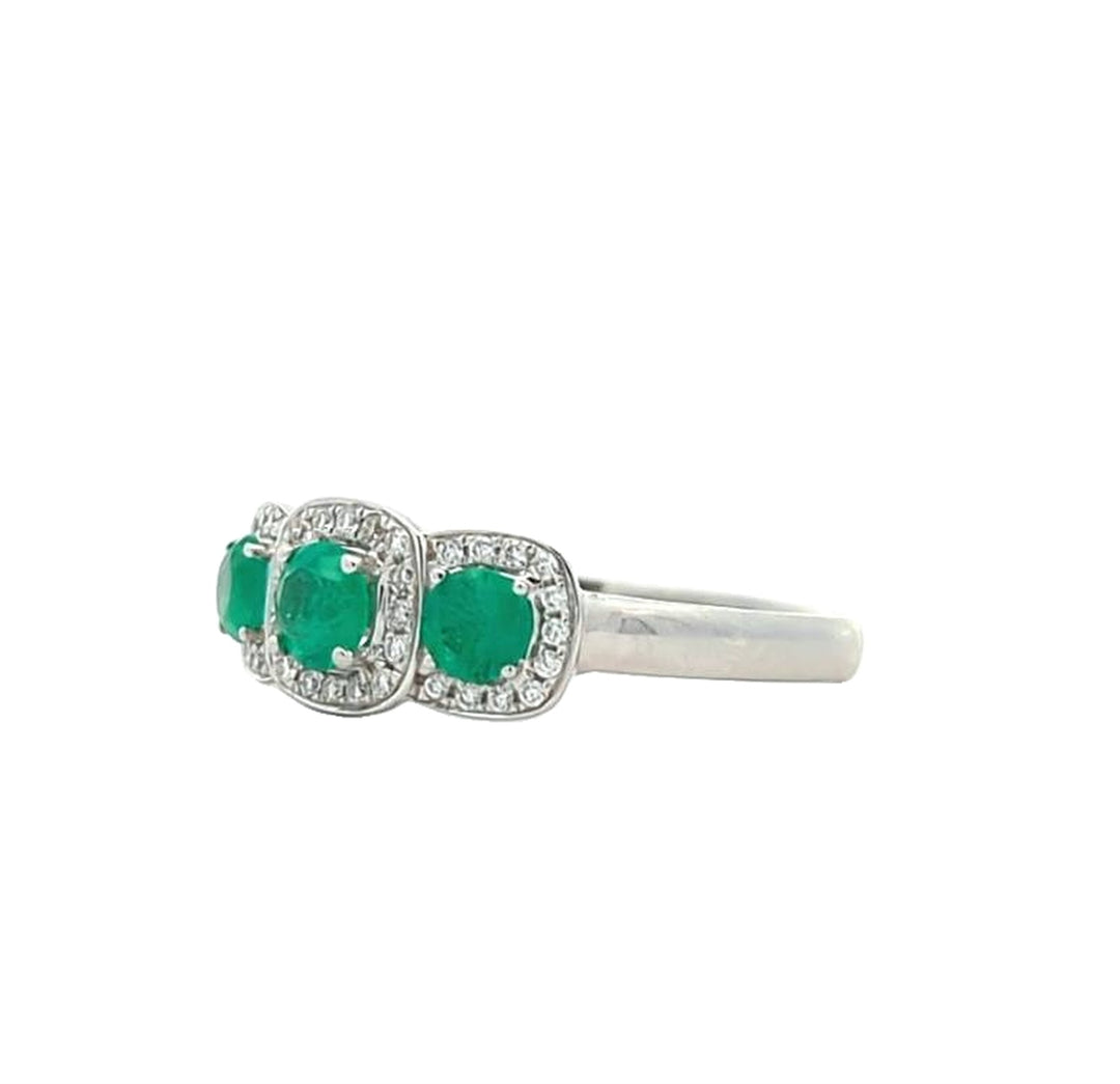 18KT White Gold Emerald and 0.12ctw Diamond Ring