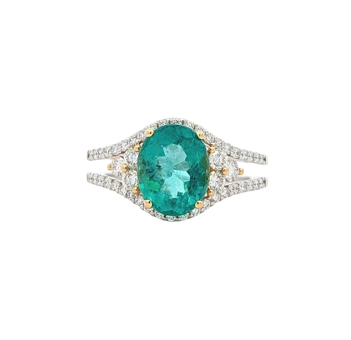 18K Two-Tone Genuine Emerald 0.50ctw Diamond Ring