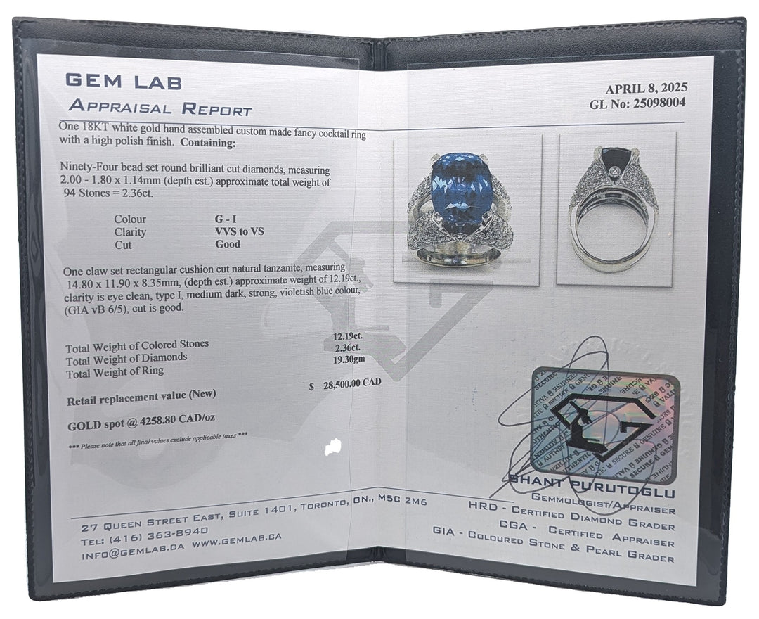 18KT White Gold Natural Tanzanite and 2.36ctw Diamond Fancy Estate Cocktail Ring