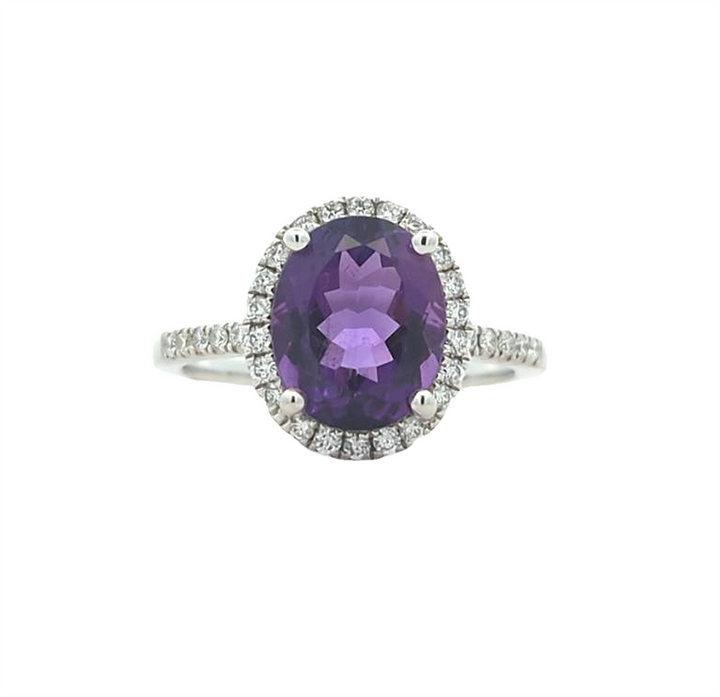 18KT White Gold Amethyst and 0.28ctw Diamond Ring