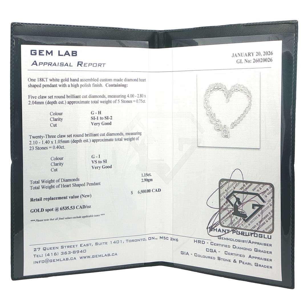 18KT White Gold 1.15ctw Diamond Heart Pendant and 18" Chain