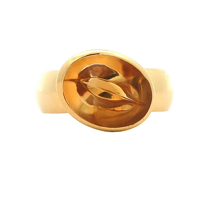 18KT Yellow Gold Natural Citrine "Nordic Summer" Solitaire Estate Ring