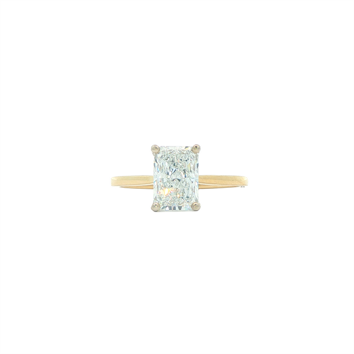 14KT Yellow and White Gold 1.58cts Radiant Rectangular Cut Lab Grown Diamond Solitaire Engagement Ring