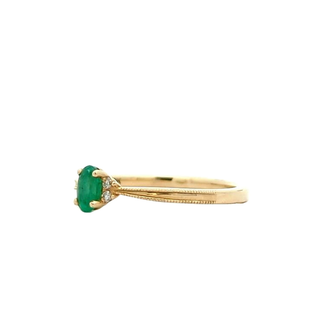 10KT Yellow Gold Emerald and 0.03ctw Diamond Ring