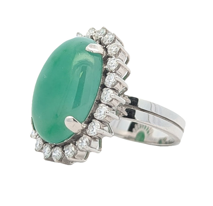 18KT White Gold Jadeite and 1.22ctw Diamond Estate Ring