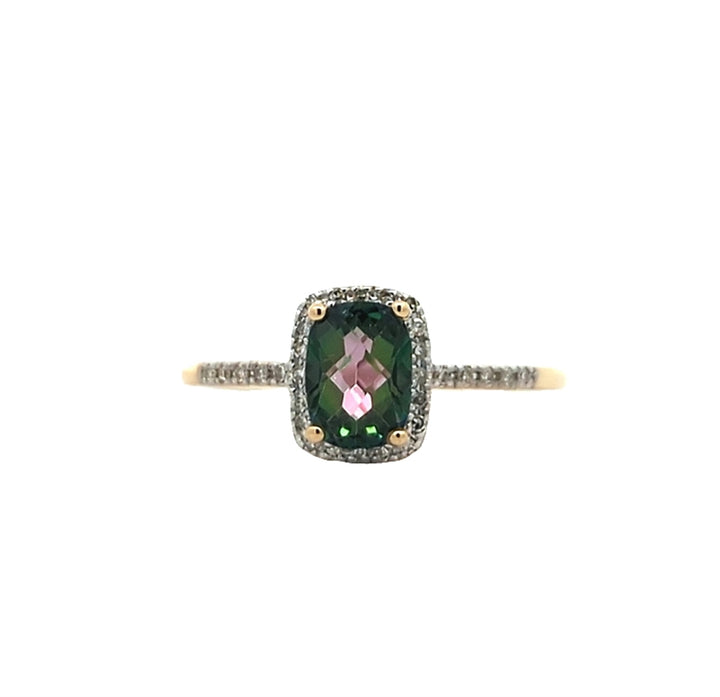 14KT Yellow Gold Mystic Topaz and Diamond Ring