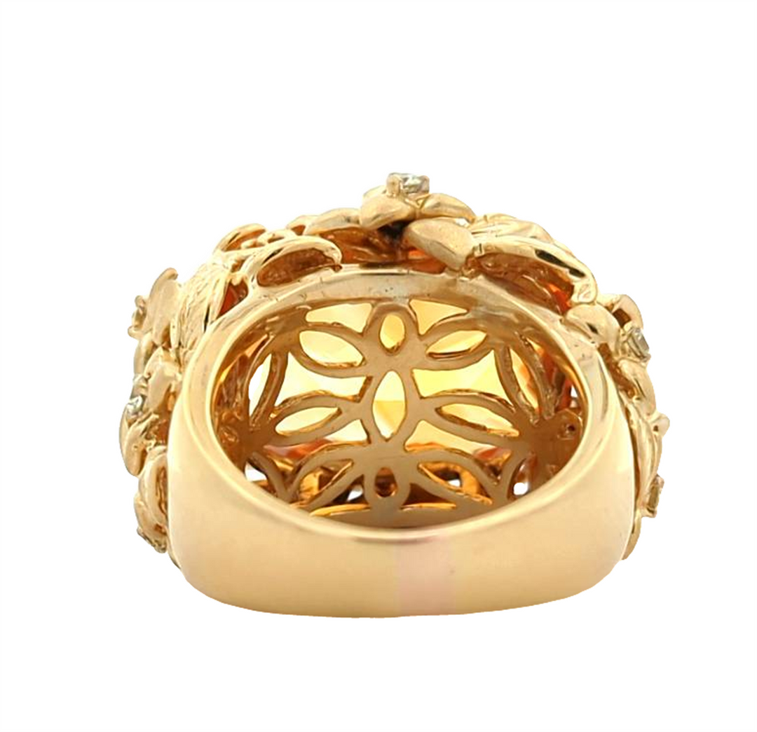18KT Yellow Gold Natural Citrine and 0.30ctw Diamond Fancy Floral Estate Ring