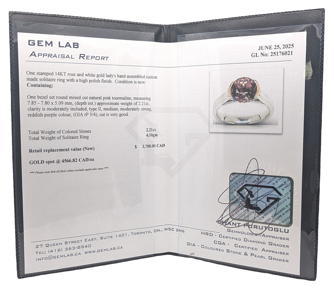 14KT Rose and White Gold Natural Pink Tourmaline Ring