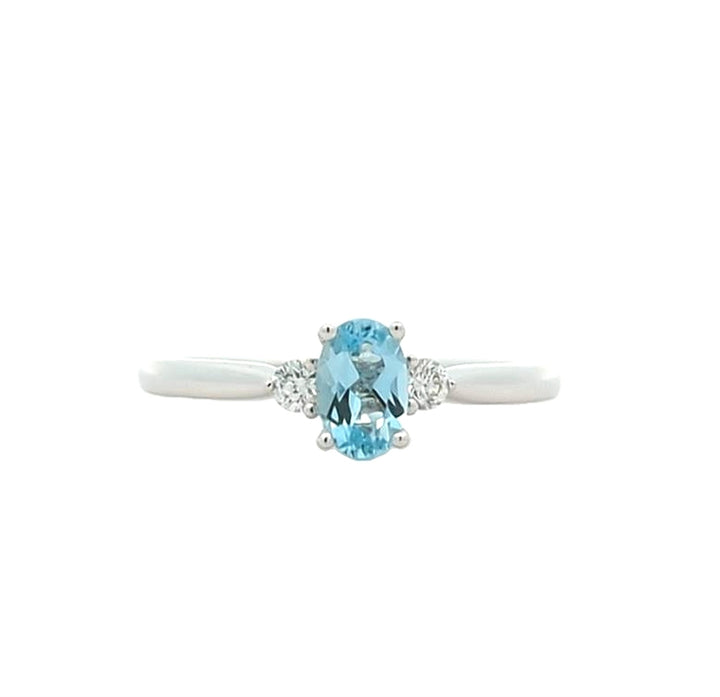 18KT White Gold Aquamarine and 0.10ctw Diamond Ring
