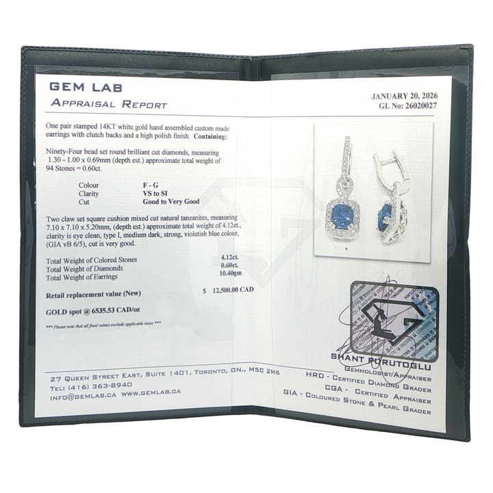 14KT White Gold Tanzanite and 0.60ctw Diamond Drop Earrings