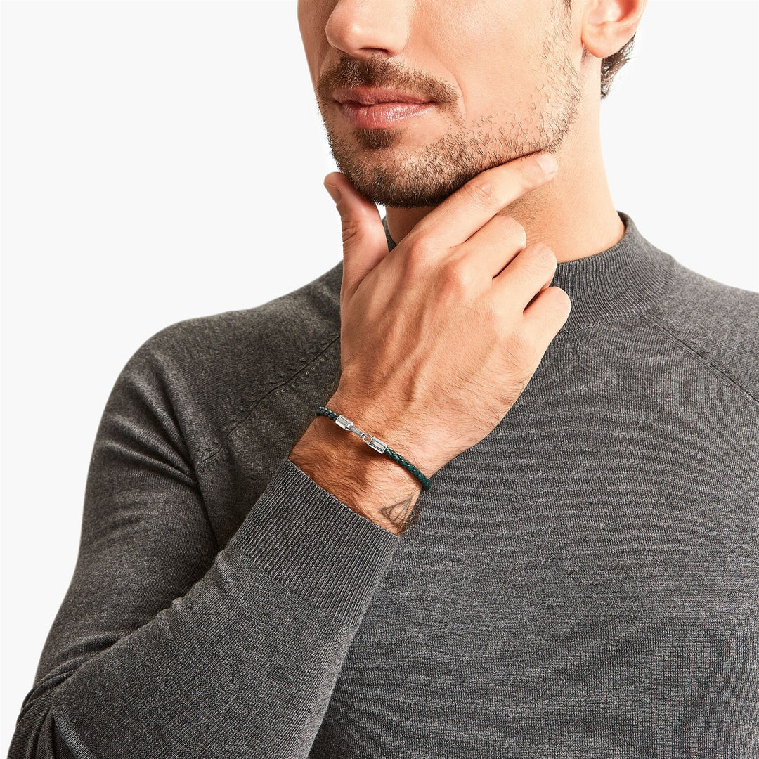 THOMAS SABO Silver bracelet with braided, green leather