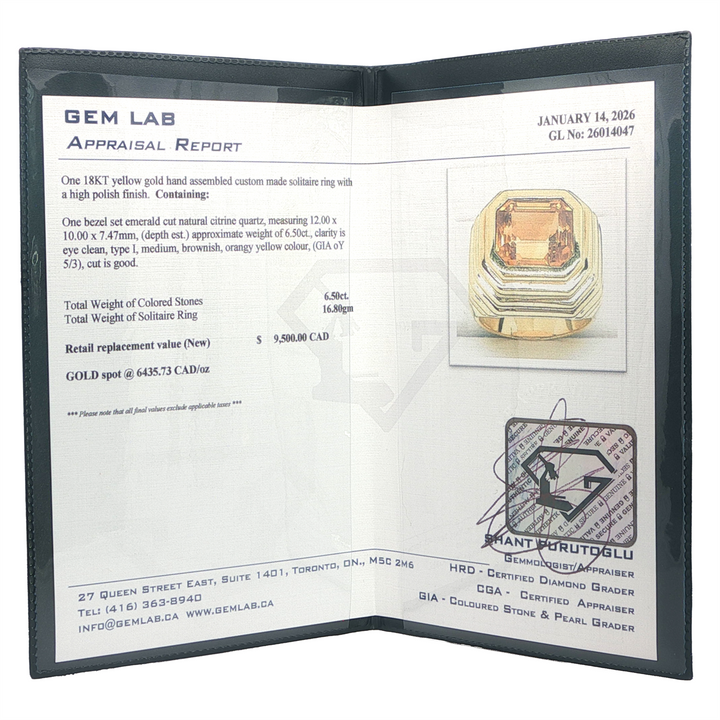 18KT Yellow Gold Citrine Solitaire Ring