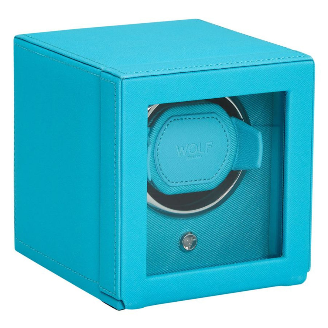 Cub Single Watch Winder With Cover - Turquoise