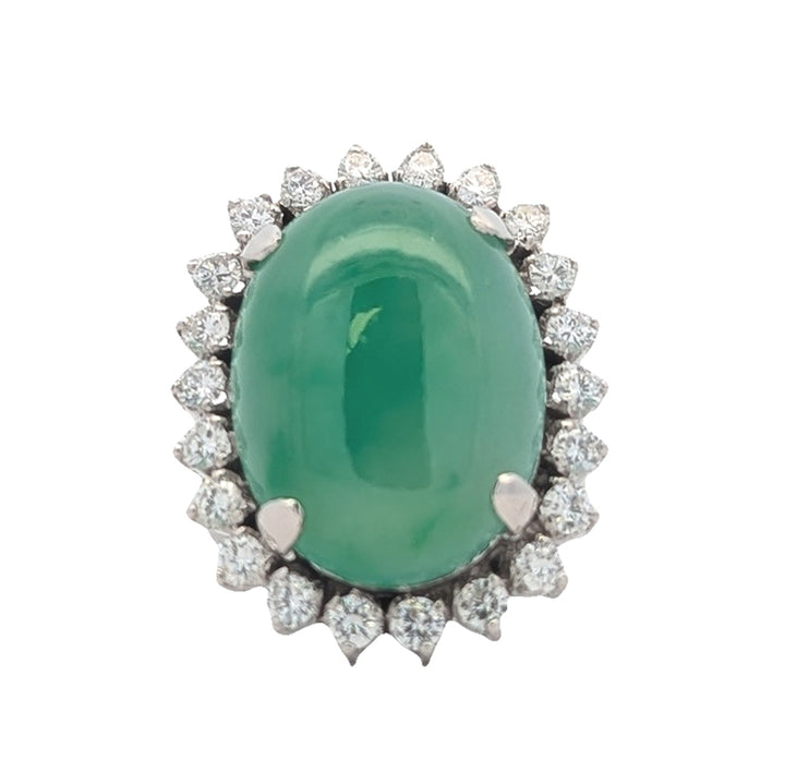 18KT White Gold Jadeite and 1.22ctw Diamond Estate Ring