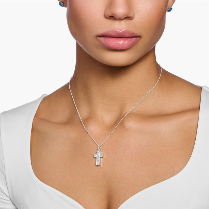 Thomas Sabo Sterling Silver CZ Cross 45cm Necklace