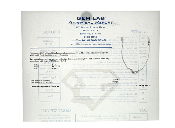 18KT White Gold 3.50ctw Diamond 24" Estate Necklace