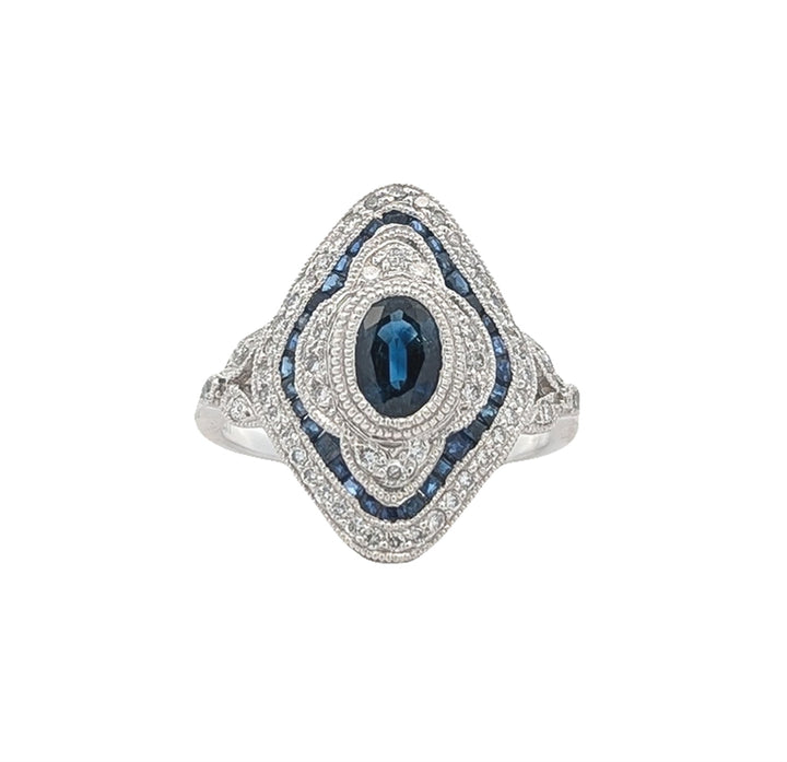 Platinum Natural Blue Sapphire and 0.30ctw Diamond Estate Ring