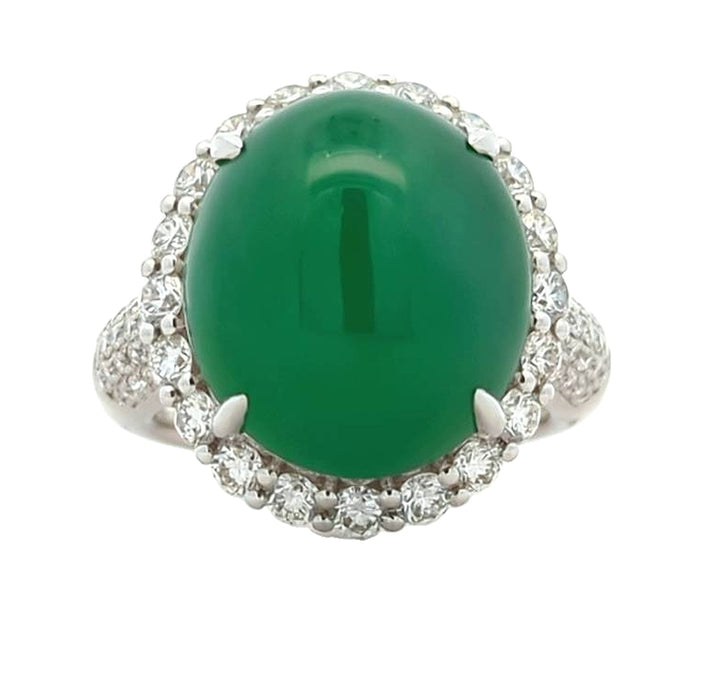 18KT White Gold Jadeite and 1.32ctw Diamond Fancy Estate Cocktail Ring