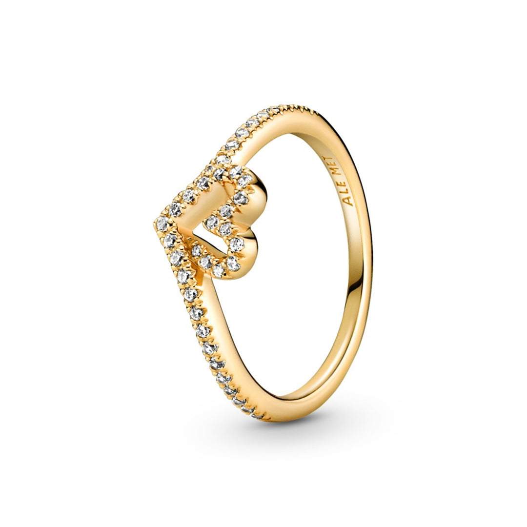 Heart and wishbone 14k gold-plated ring
