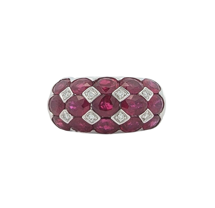 14KT White Gold Natural Ruby and 0.07ctw Diamond Estate Band