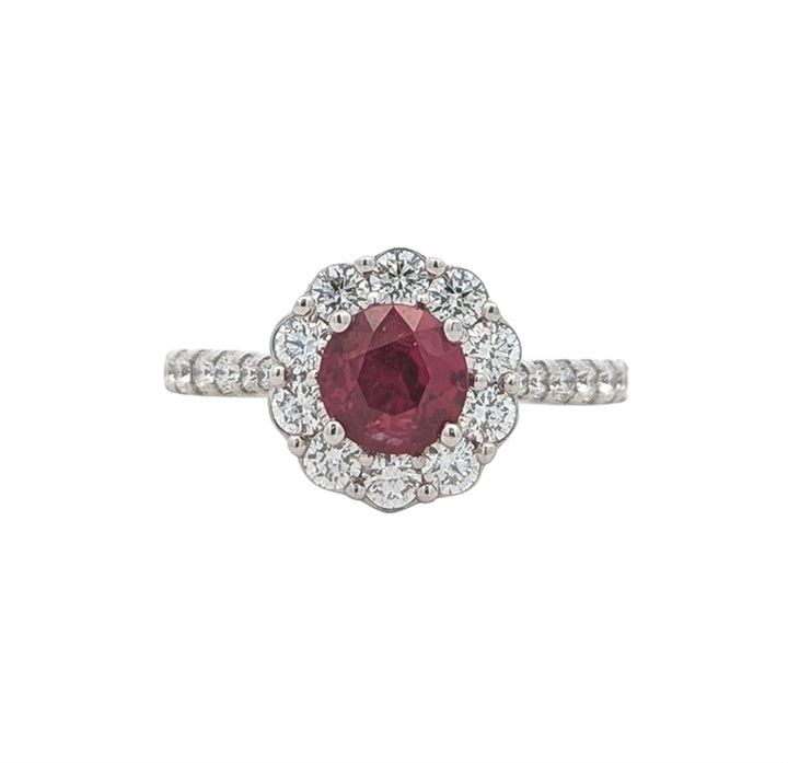 18KT White Gold Natural Ruby and 0.7ctw Diamond "Simon G" Estate Ring