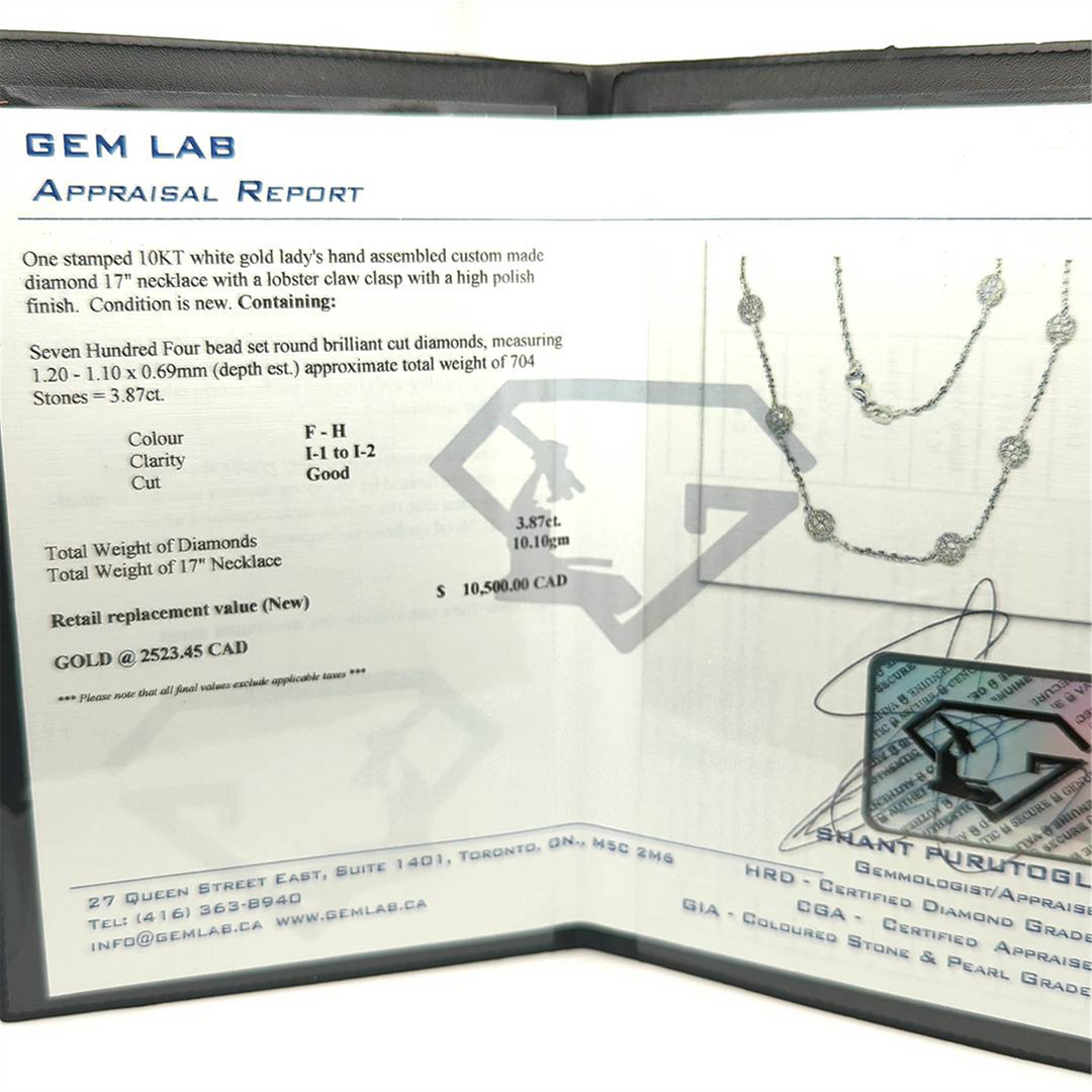 10KT White Gold 3.87ctw Diamond Bead 17" Estate Necklace