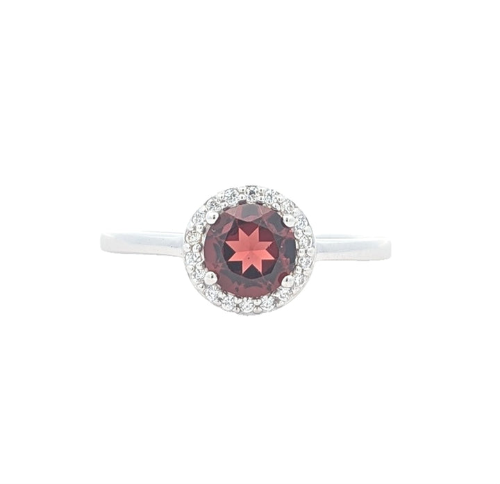 Sterling Silver Garnet CZ Ring