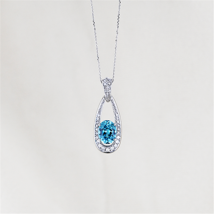 10-14K White Gold 0.35ctw Diamond Blue Topaz 17" Estate Necklace