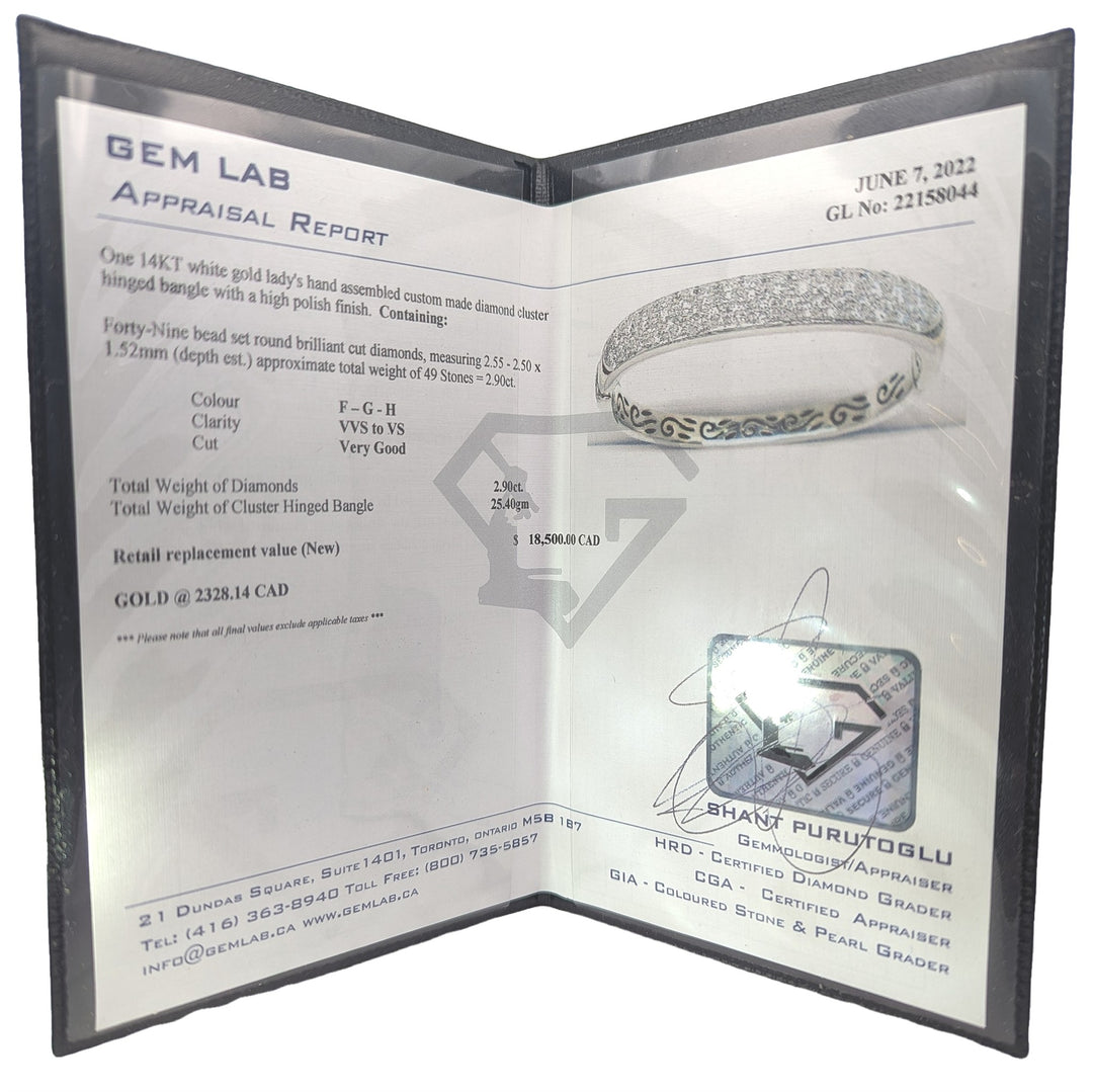 14KT White Gold 2.90ctw Diamond Estate Cluster Bangle