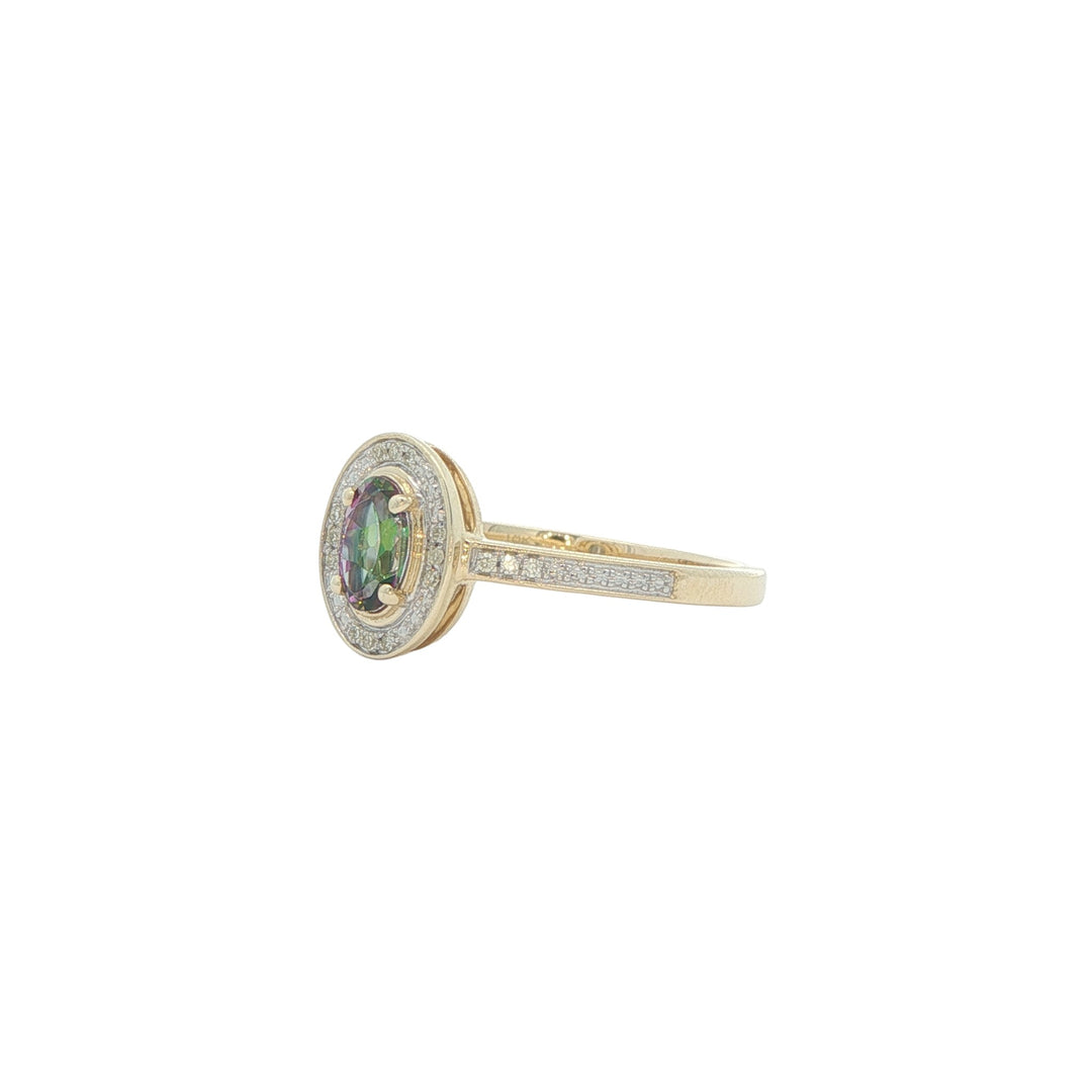 10K Yellow Gold Mystic Topaz Diamond Ring