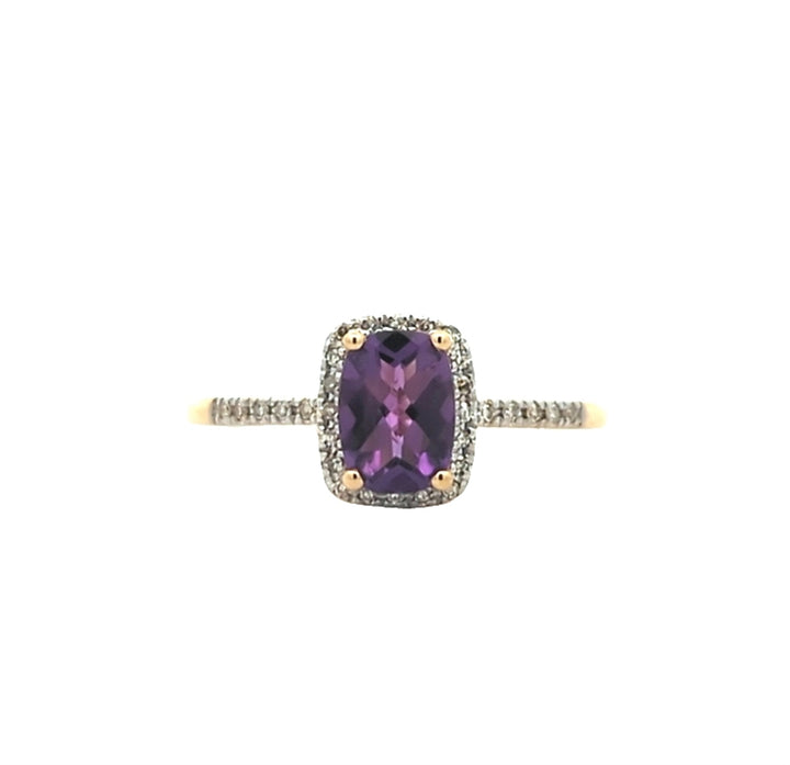 14KT Yellow Gold Amethyst and Diamond Ring