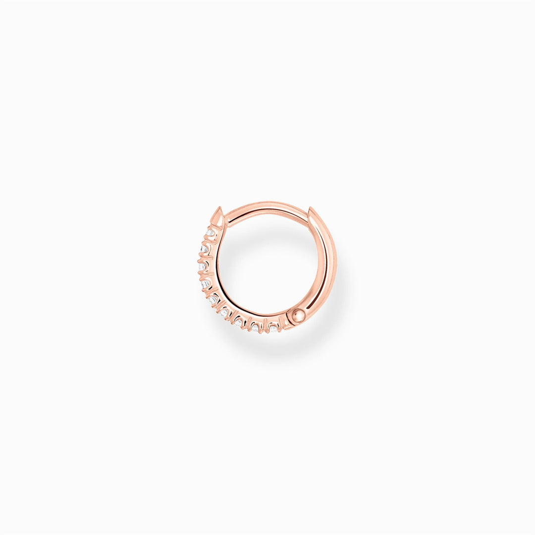 Single Hoop Earring White Stones -Rose Gold