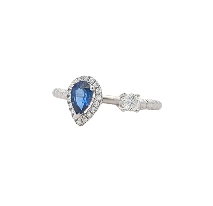 14KT White Gold Sapphire and 0.21ctw Diamond Ring