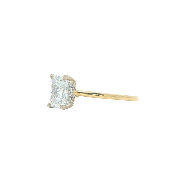 14KT Yellow and White Gold 1.58cts Radiant Rectangular Cut Lab Grown Diamond Solitaire Engagement Ring