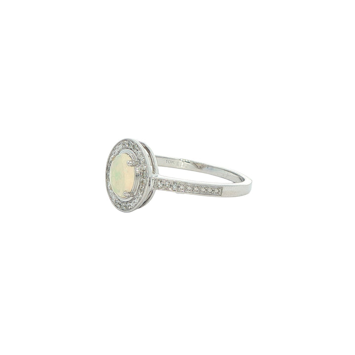10K White Gold Opal Diamond Ring