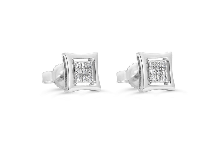 10KT White Gold 0.05ctw Diamond Icicles Pave Square Stud Earrings