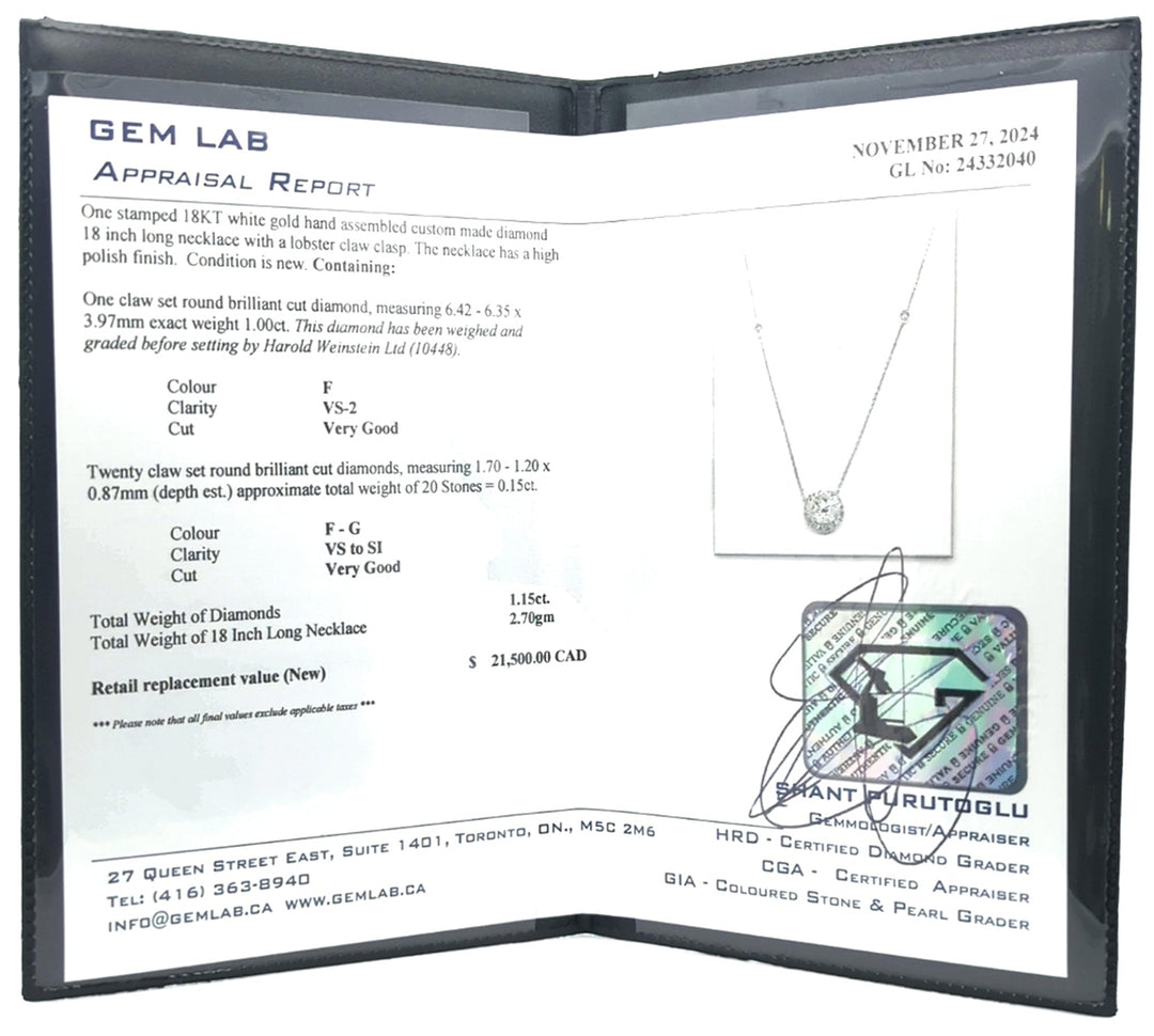 18KT White Gold 1.15ctw Diamond 18" Necklace