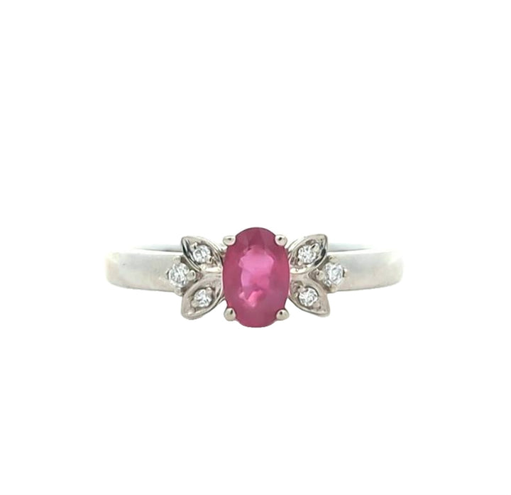 14KT White Gold 0.60ctw Ruby and 0.06ctw Diamond Ring