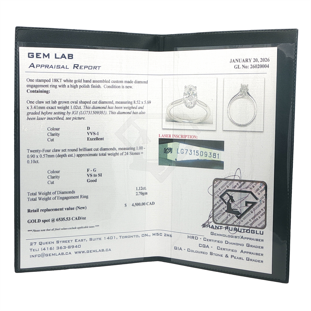 18KT White Gold 1.12ctw Lab Grown Oval Diamond Engagement Ring