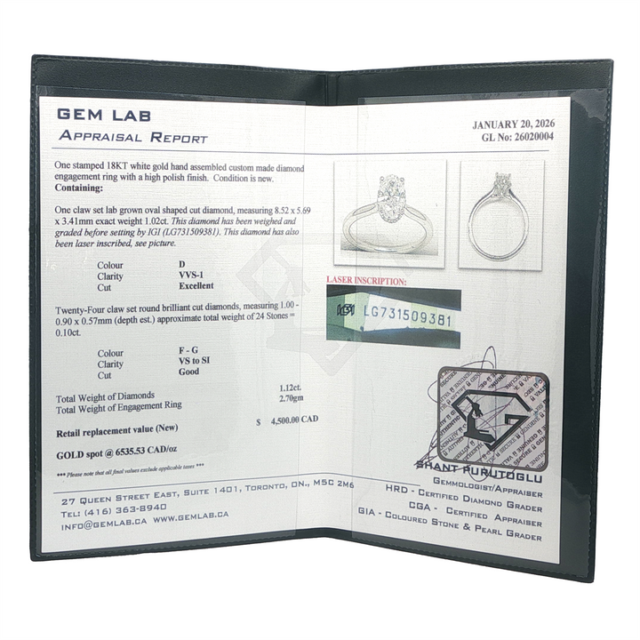 18KT White Gold 1.12ctw Lab Grown Oval Diamond Engagement Ring