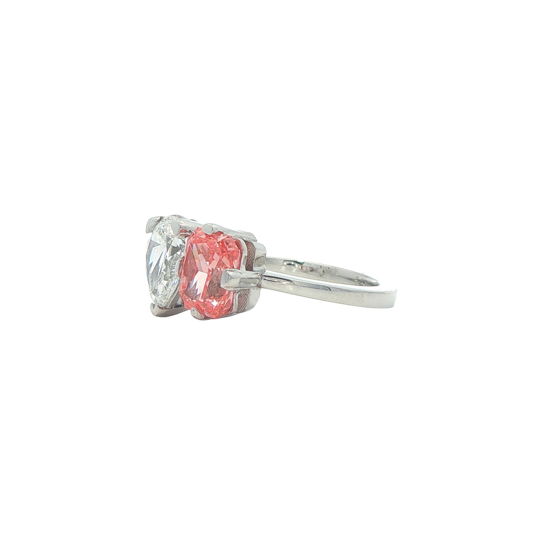 14K White Gold 2.60ctw Pink & White Lab Grown Diamond Toi Et Moi Ring