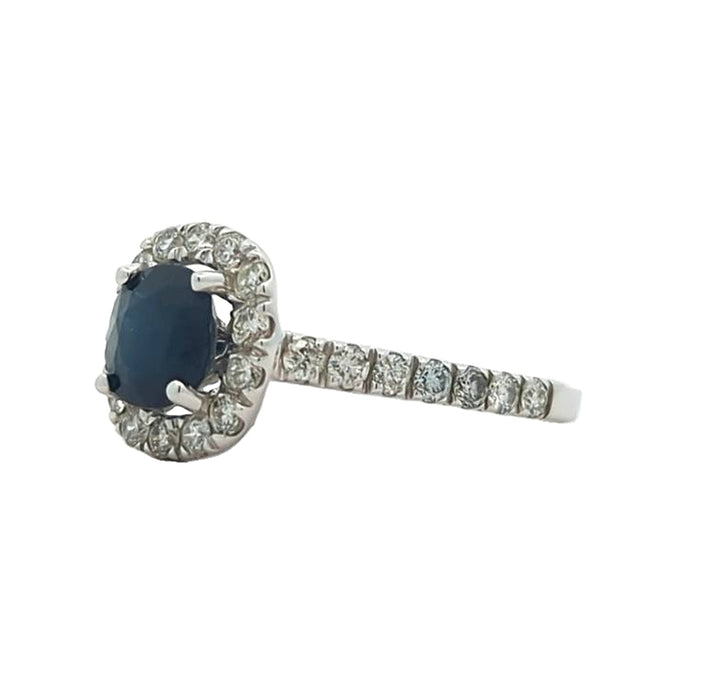 14KT White Gold Natural Blue Sapphire and 0.90ctw Diamond Estate Ring
