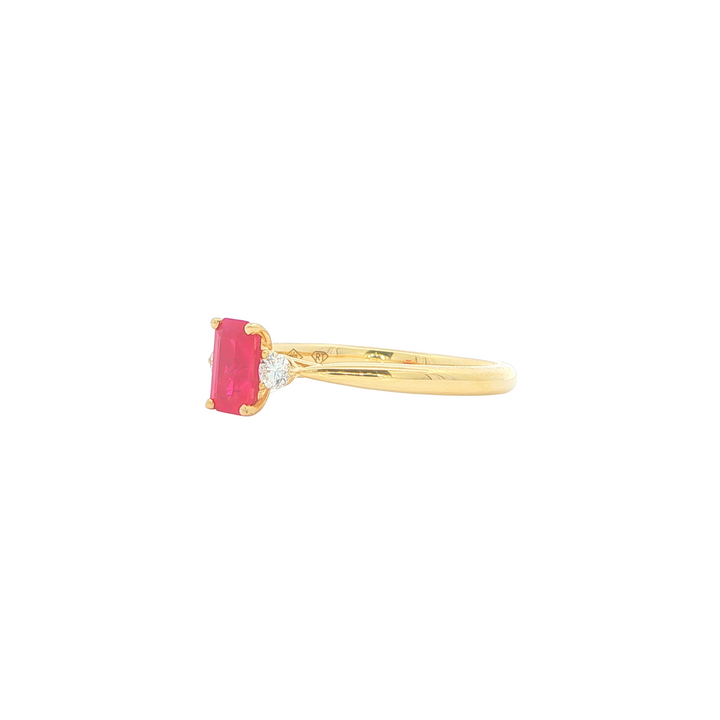 18KT Yellow Gold Ruby and 0.10ctw Diamond Ring