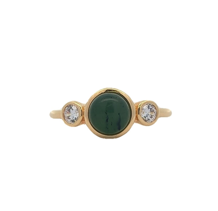 REIGN Sterling Silver Gold Plated Green Nephrite and CZ Ring
