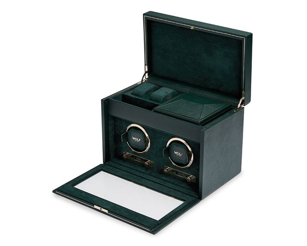 British Racing Double Watch Winder with Storage - Green