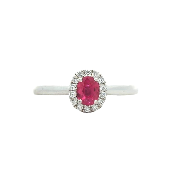 18KT White Gold Ruby and 0.10ctw Diamond Ring
