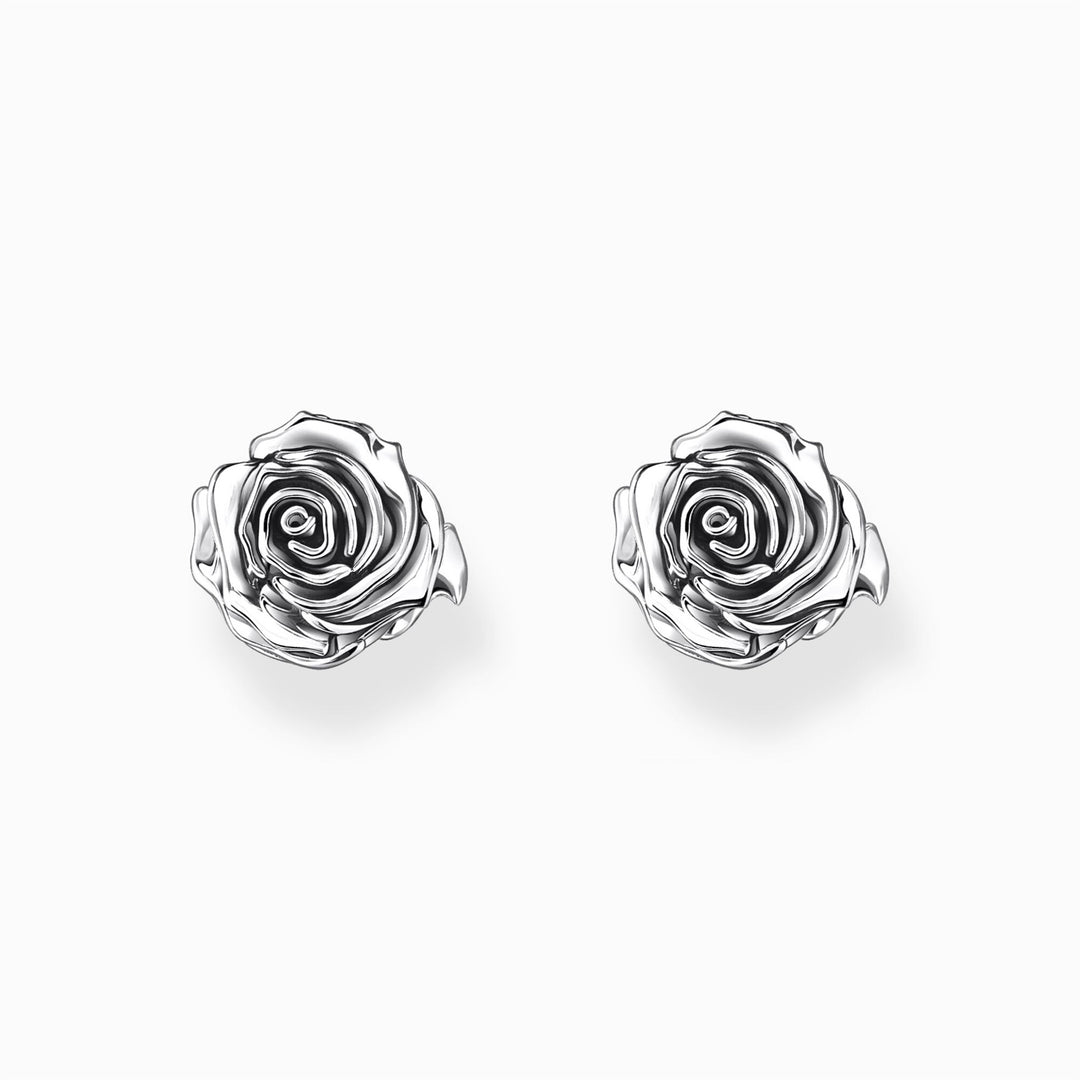 Silver Midnight Rose Ear Studs