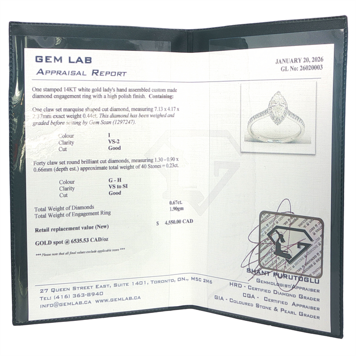 14KT White gold 0.67ctw Marquise Diamond Engagement Ring