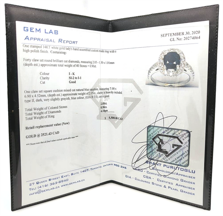 14KT White Gold Natural Blue Sapphire and 0.90ctw Diamond Estate Ring